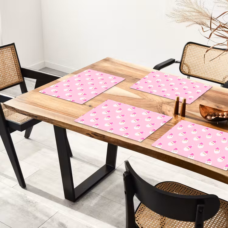 Placemat - 6 stuks - Kerstman - Kerst - Roze - Pastel — 3
