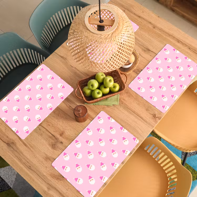 Placemat - 6 stuks - Kerstman - Kerst - Roze - Pastel — 6