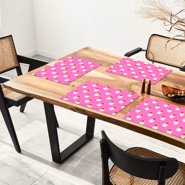 Placemat - 6 stuks - Kerstman - Kerst - Roze - Rood — 3