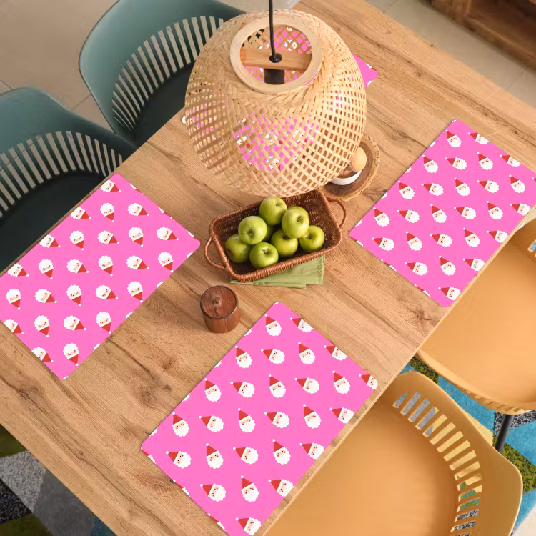 Placemat - 6 stuks - Kerstman - Kerst - Roze - Rood — 4