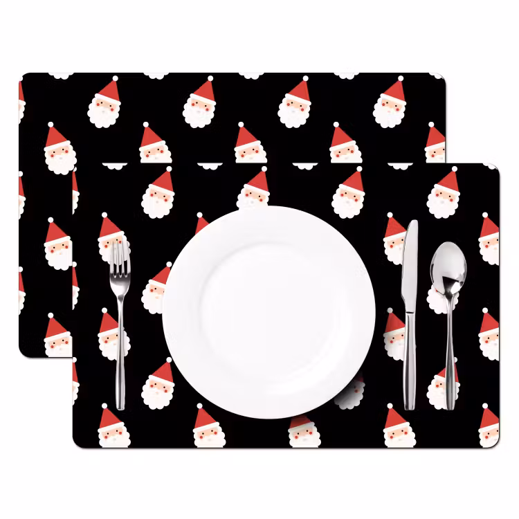 Placemat - 6 stuks - Kerstman - Kerst - Zwart — 2