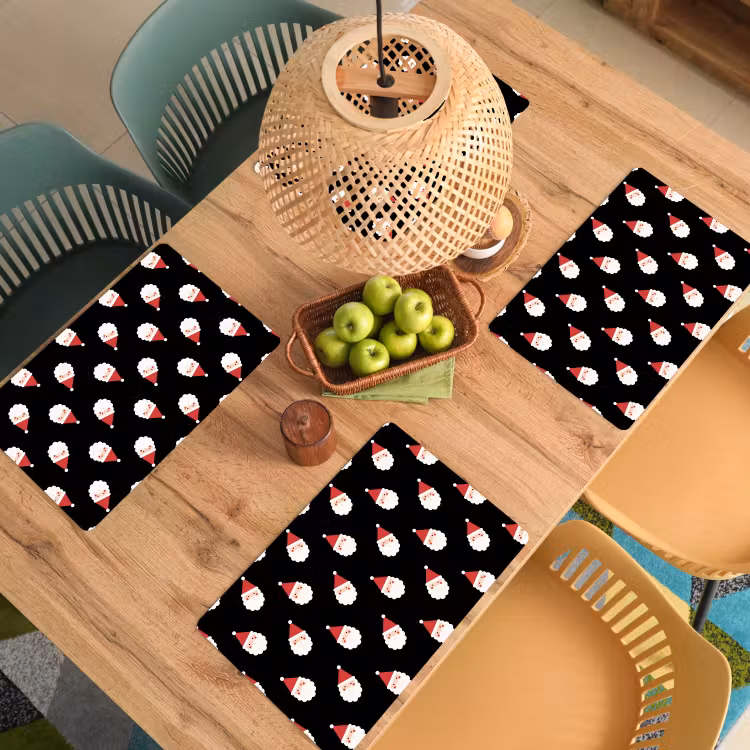 Placemat - 6 stuks - Kerstman - Kerst - Zwart — 4