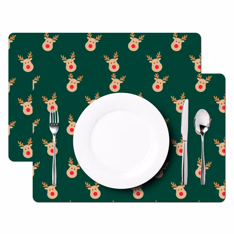 Placemat - 6 stuks - Rendieren - Kerst - Groen — 2