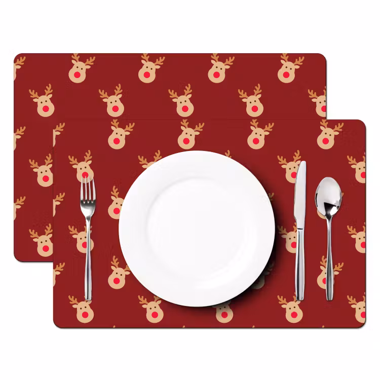 Placemat - 6 stuks - Rendieren - Kerst - Rood - Bruin — 2