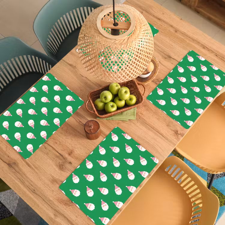 Placemat - 6 stuks - Kerstman - Kerst - Roze - Groen — 4