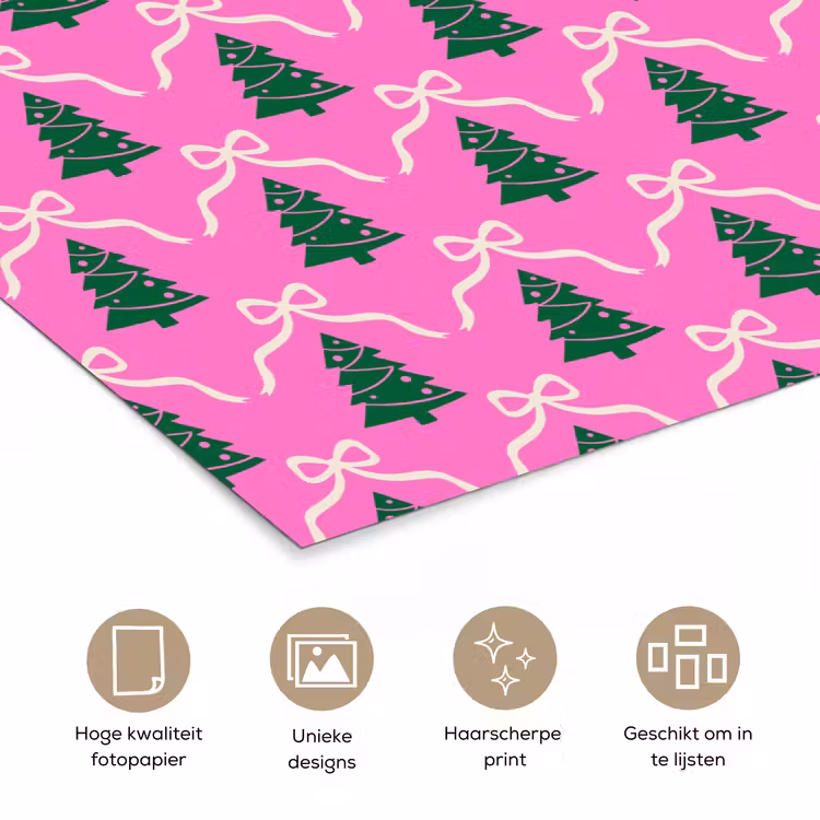 Poster - Kerst - Roze - Wit - Strik — 5