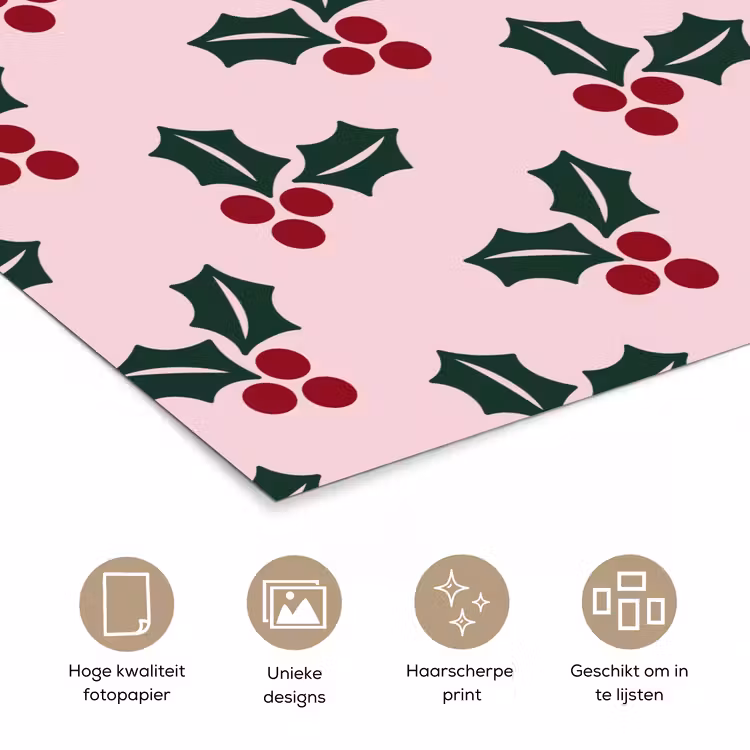 Poster - Kerst - Hulst - Groen - Roze — 5