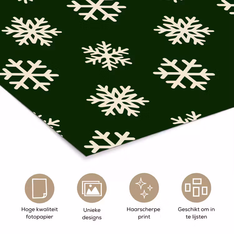 Poster - Sneeuwvlok - Groen - Wit - Kerst — 5