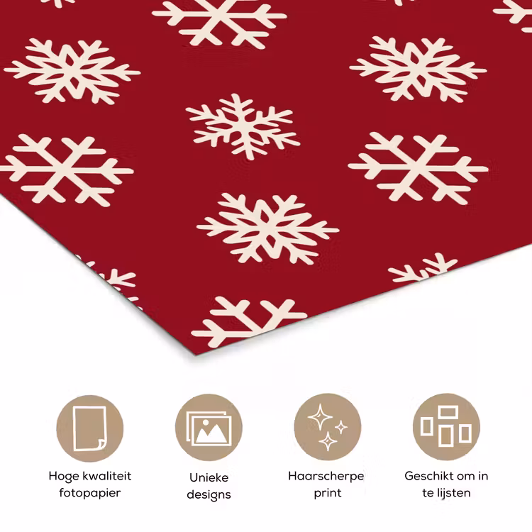 Poster - Sneeuwvlok - Rood - Wit - Kerst — 5