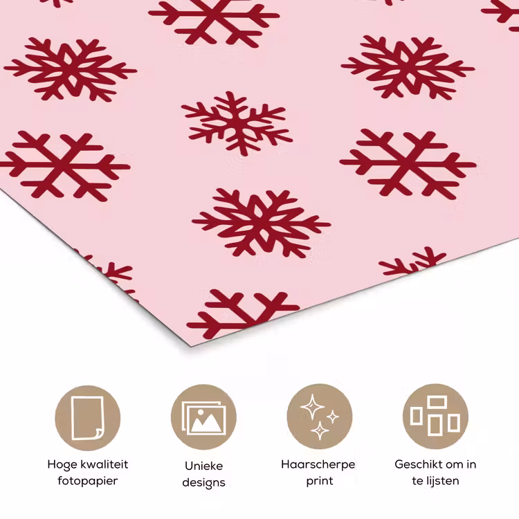 Poster - Sneeuwvlok - Roze - Rood - Kerst — 5