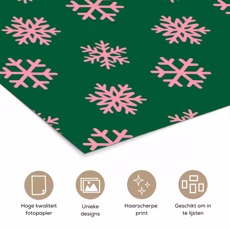 Poster - Sneeuwvlok - Groen - Roze - Kerst — 5