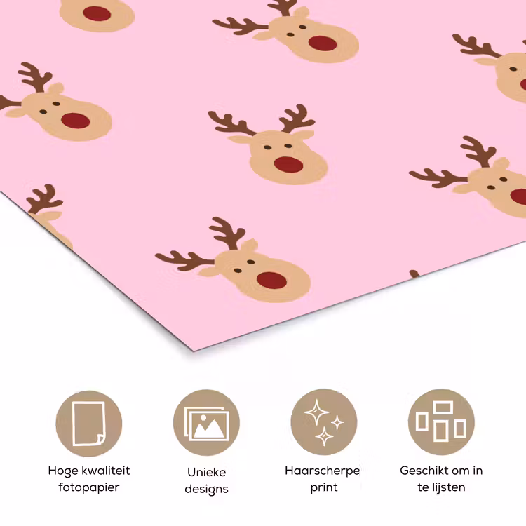 Poster - Rendieren - Kerst - Roze — 5