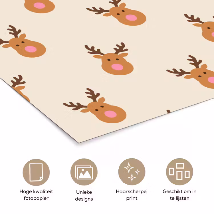 Poster - Rendieren - Kerst - Crème - Roze — 5