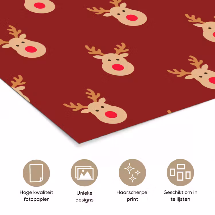 Poster - Rendieren - Kerst - Rood - Bruin — 5