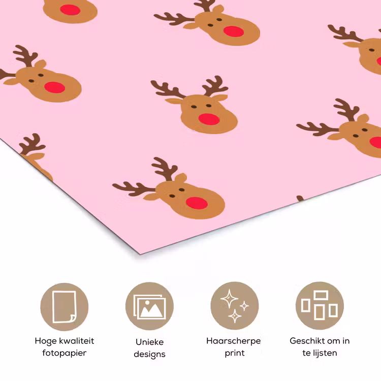Poster - Rendieren - Kerst - Roze - Rood — 5