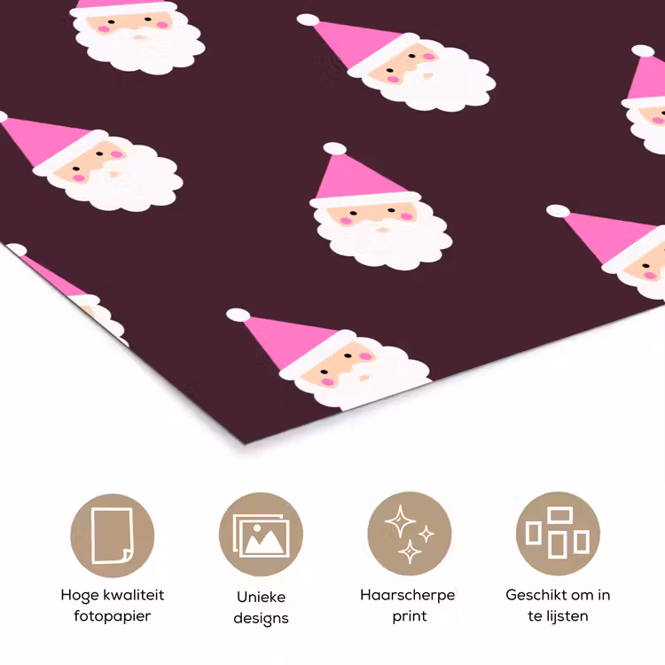 Poster - Kerstman - Kerst - Roze - Burgundy — 5
