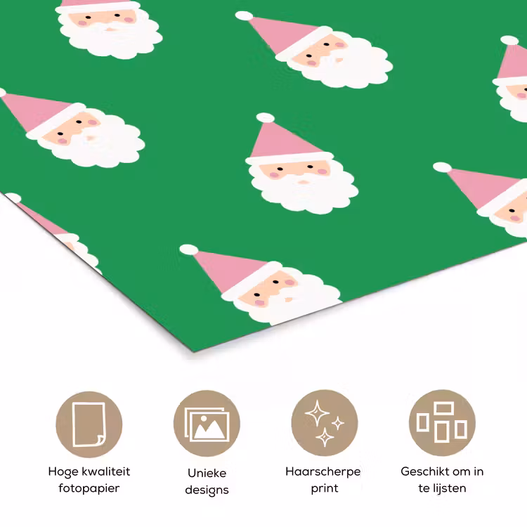 Poster - Kerstman - Kerst - Roze - Groen — 5