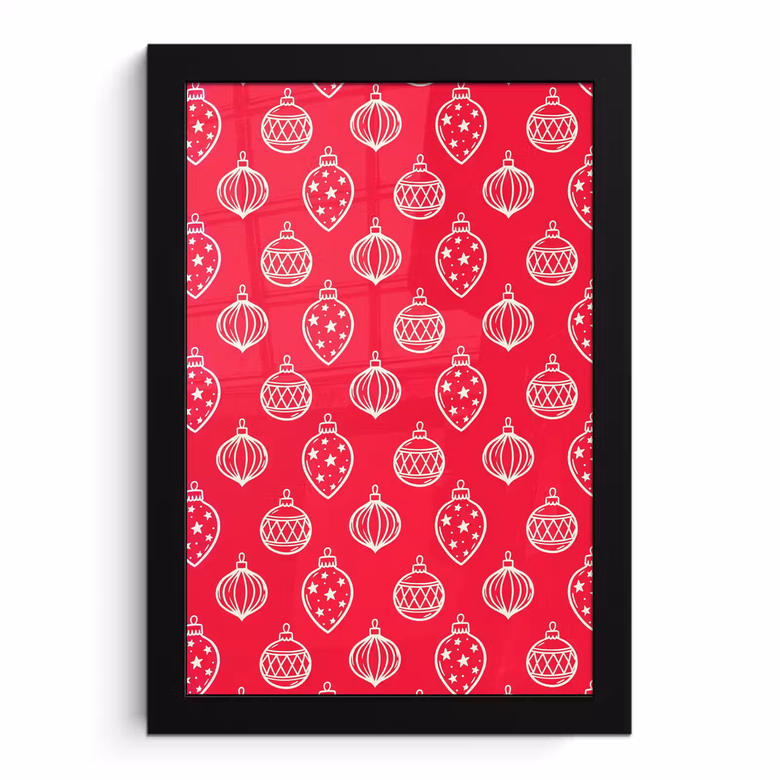 Poster met lijst - Kerstbal - Rood - Wit — 1