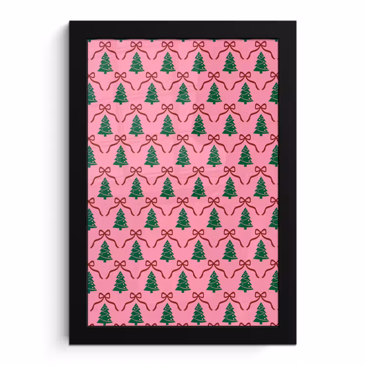 Poster met lijst - Kerst - Roze - Rood - Strik — 1