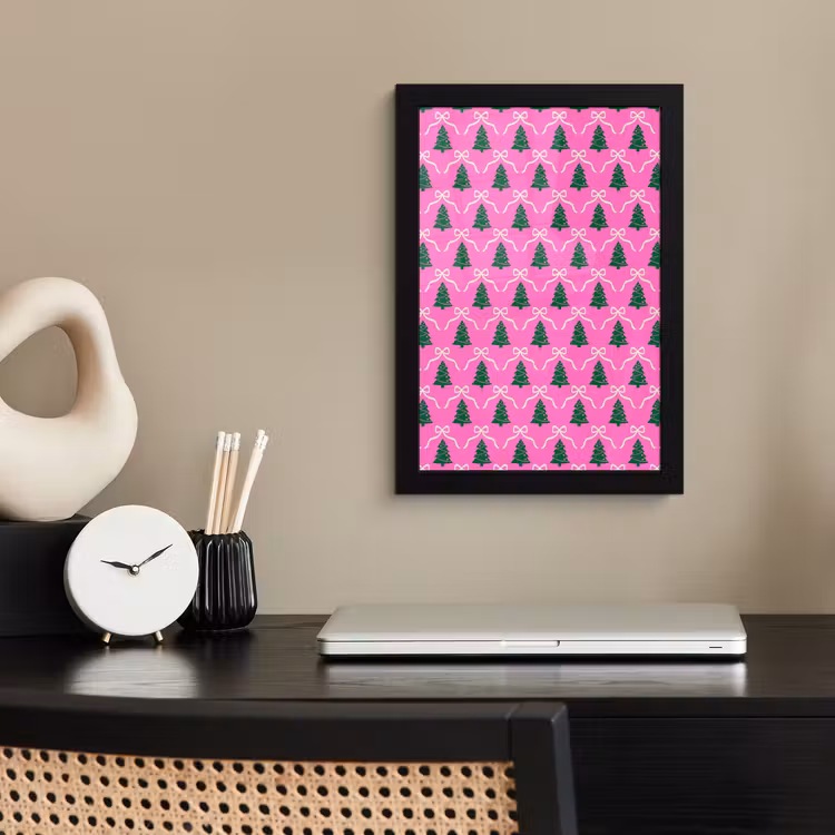 Poster met lijst - Kerst - Roze - Wit - Strik — 2