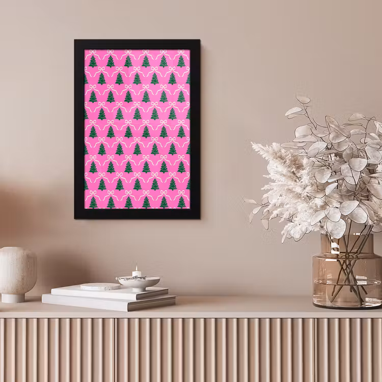 Poster met lijst - Kerst - Roze - Wit - Strik — 5