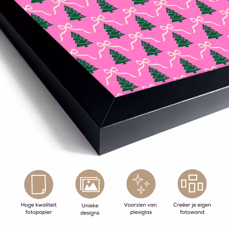 Poster met lijst - Kerst - Roze - Wit - Strik — 6