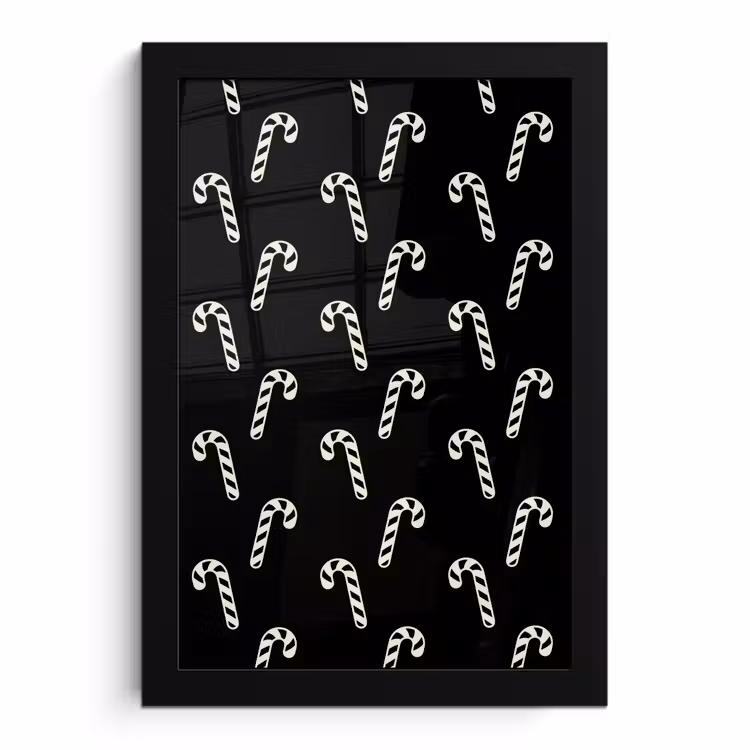 Poster met lijst - Kerst - Zwart - Wit - Zuurstok — 1