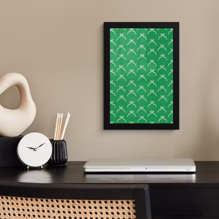 Poster met lijst - Strik - Kerst - Groen - Wit — 2