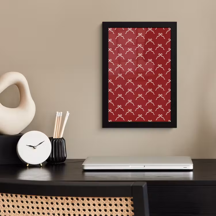 Poster met lijst - Strik - Kerst - Rood - Wit — 2