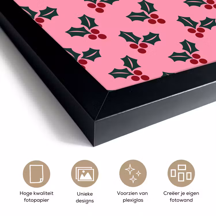 Poster met lijst - Roze - Kerst - Hulst — 6
