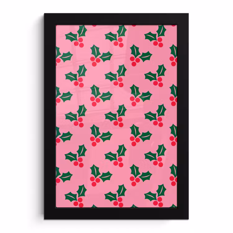 Poster met lijst - Hulst - Kerst - Roze — 1