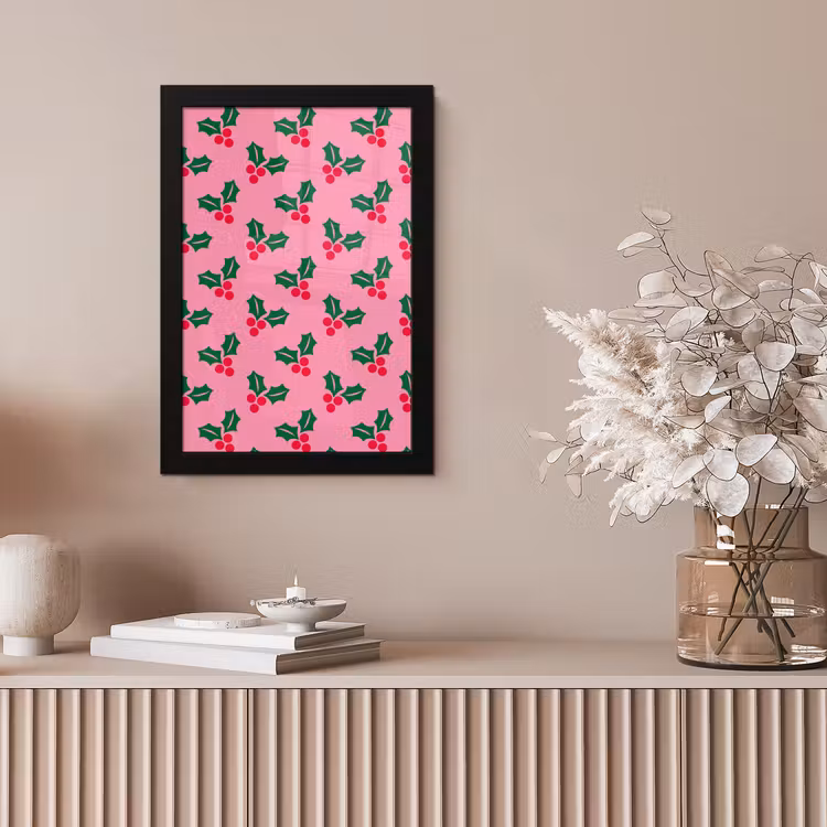Poster met lijst - Hulst - Kerst - Roze — 5