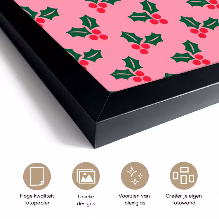 Poster met lijst - Hulst - Kerst - Roze — 6