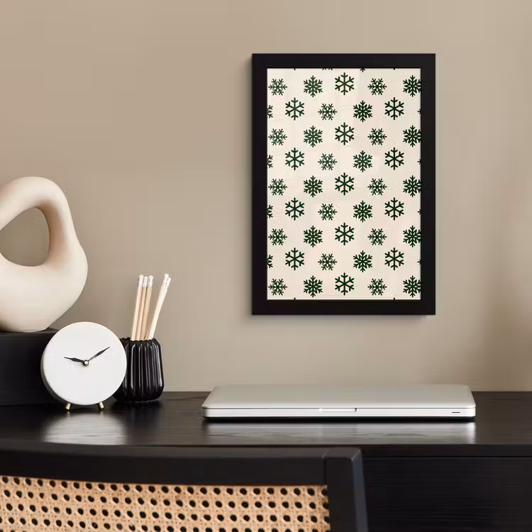 Poster met lijst - Sneeuwvlok - Crème - Groen - Kerst — 2