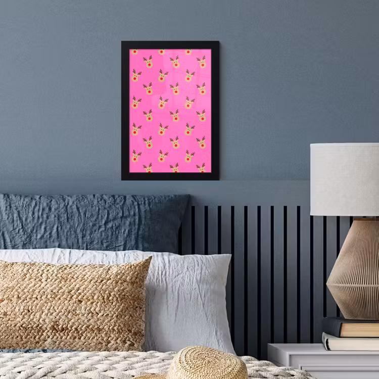 Poster met lijst - Rendieren - Kerst - Neon - Roze — 3