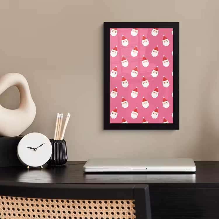 Poster met lijst - Kerstman - Kerst - Rood - Roze — 2