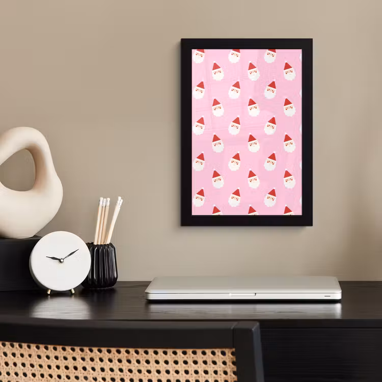 Poster met lijst - Kerstman - Kerst - Roze — 2