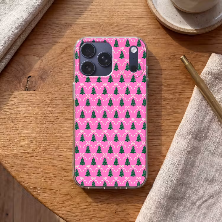 Telefoonhoesje Softcase - Kerst - Roze - Wit - Strik — 2