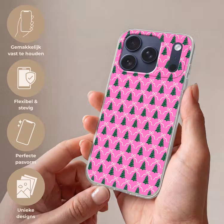 Telefoonhoesje Softcase - Kerst - Roze - Wit - Strik — 4