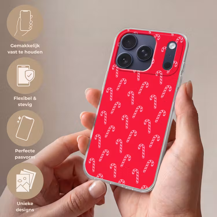 Telefoonhoesje Softcase - Kerst - Roze - Rood - Zuurstok — 4