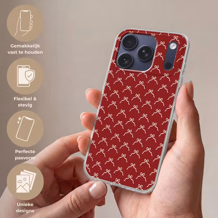 Telefoonhoesje Softcase - Strik - Kerst - Rood - Wit — 4