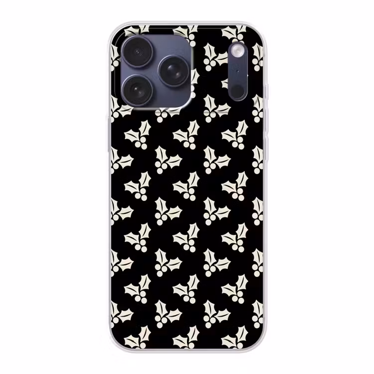 Telefoonhoesje Softcase - Kerst - Zwart - Wit - Hulst — 1