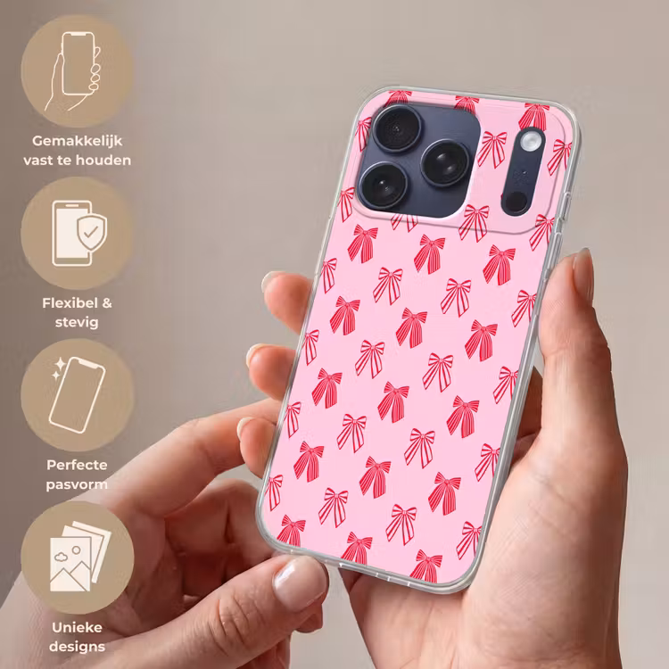 Telefoonhoesje Softcase - Strikken - Kerstmis - Roze - Rood — 4
