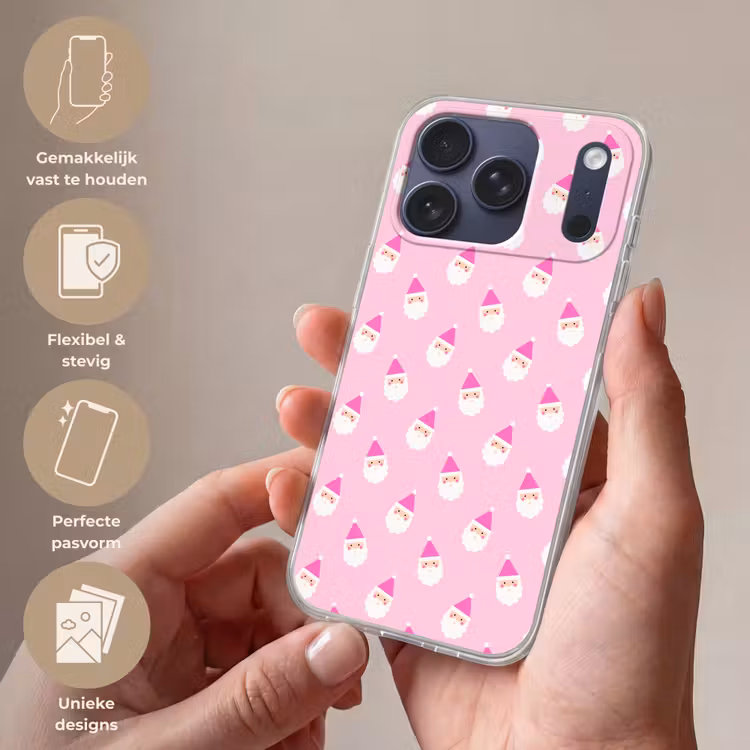 Telefoonhoesje Softcase - Kerstman - Kerst - Roze - Pastel — 4