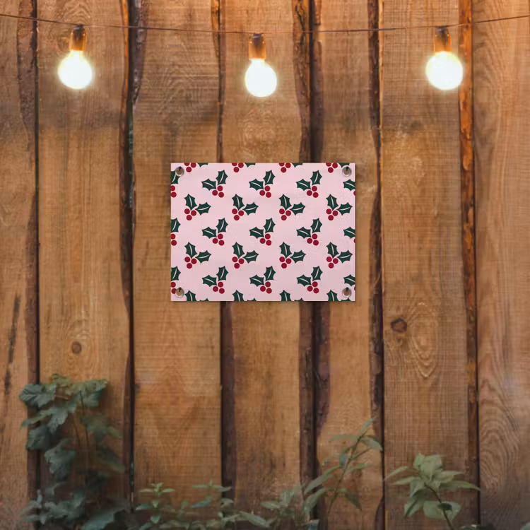 Tuinposter - Kerst - Hulst - Groen - Roze — 2