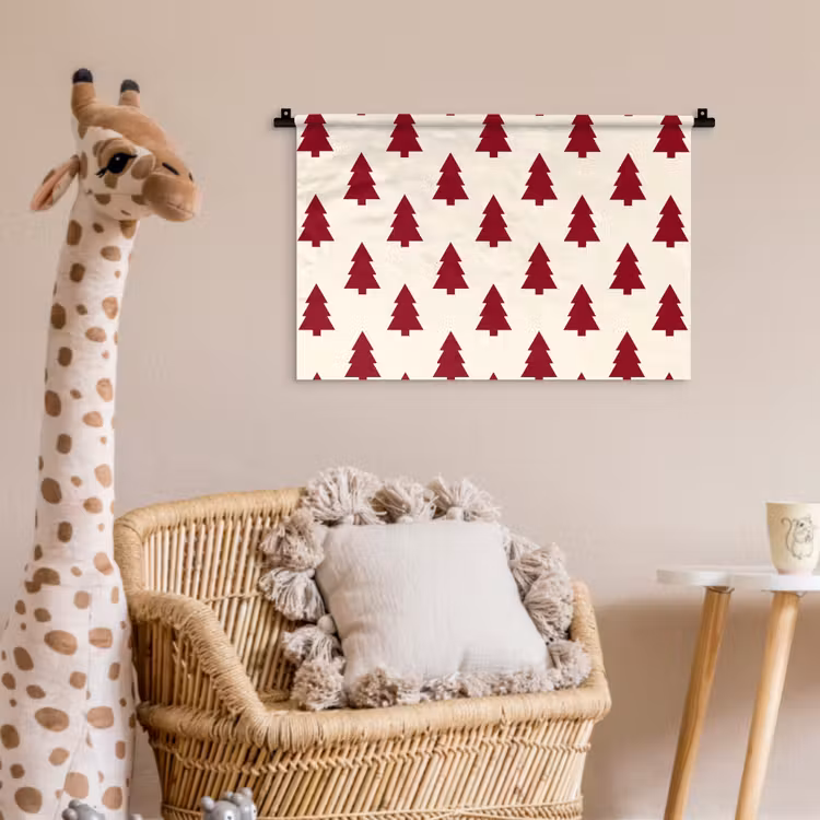 Wandkleed - Kerstboom - Crème - Rood — 5