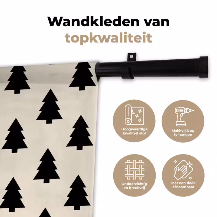 Wandkleed - Kerstboom - Wit - Zwart — 3