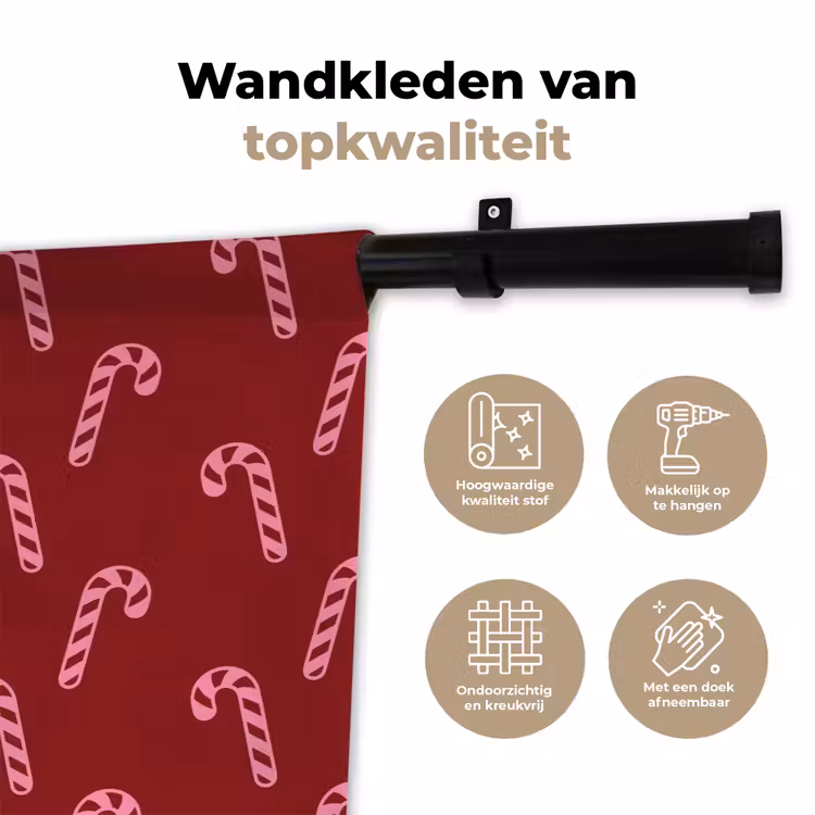 Wandkleed - Kerst - Burgundy - Roze - Zuurstok — 3