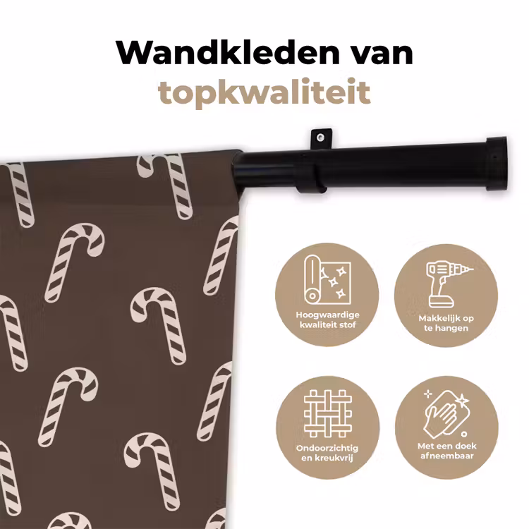 Wandkleed - Kerst - Crème - Taupe - Zuurstok — 3