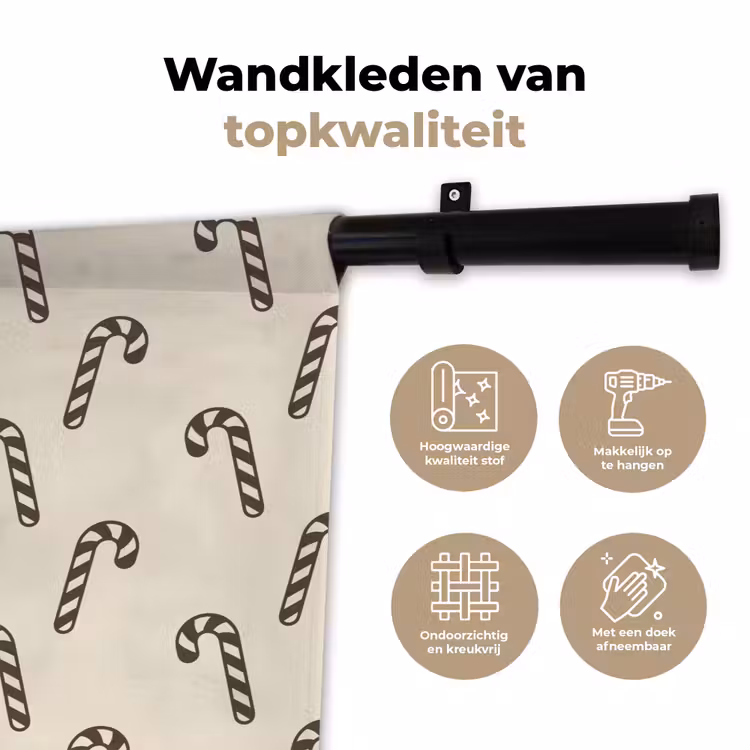 Wandkleed - Kerst - Grijs - Crème - Zuurstok — 3